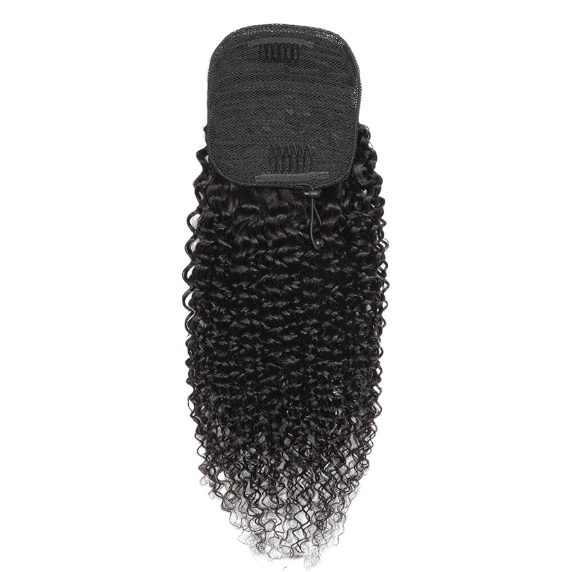 Cordón Kinky Curly Ponytail peluca Cola de caballo cabello humano real