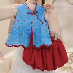 夏の新しい中国風漢服 2025 女の子かわいい赤ちゃんハイエンド唐装ツーピースセット少女夏服
