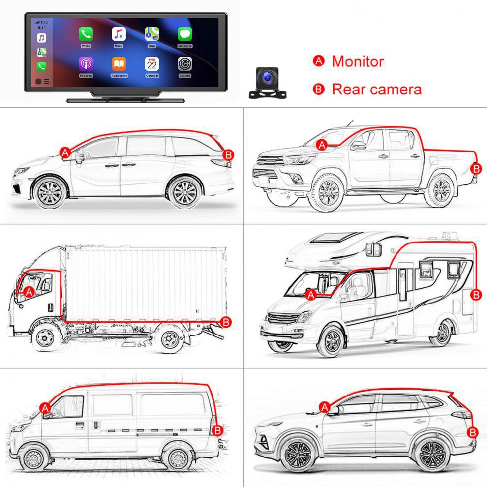 Carplay Smart Screen Dash Cam Backup Camera Navigation Phone Mirroring