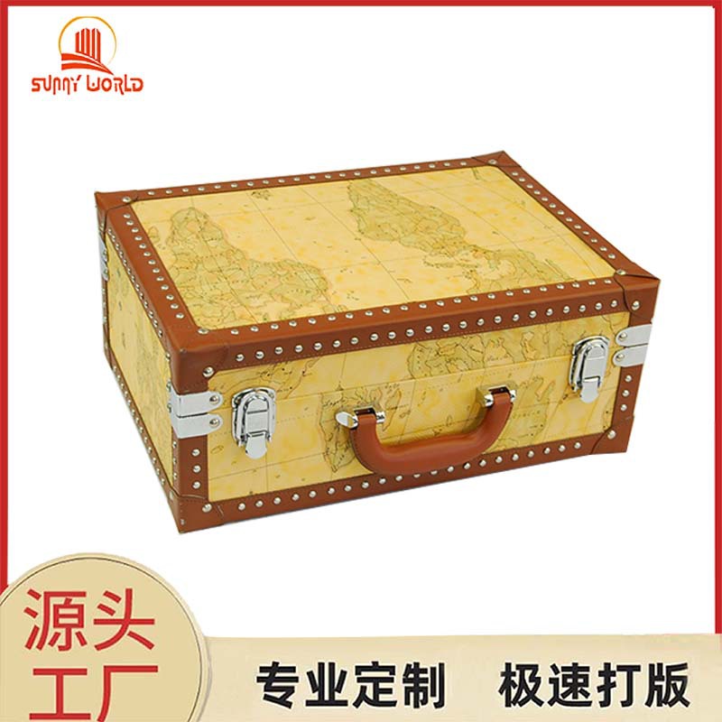 定制高档皮革复古手提箱地球纹老式道具皮箱pu皮质大容量收纳箱