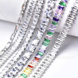 整合 批发爆闪锆石链白色/混彩水晶方形水晶链条材料 DIY首饰项链