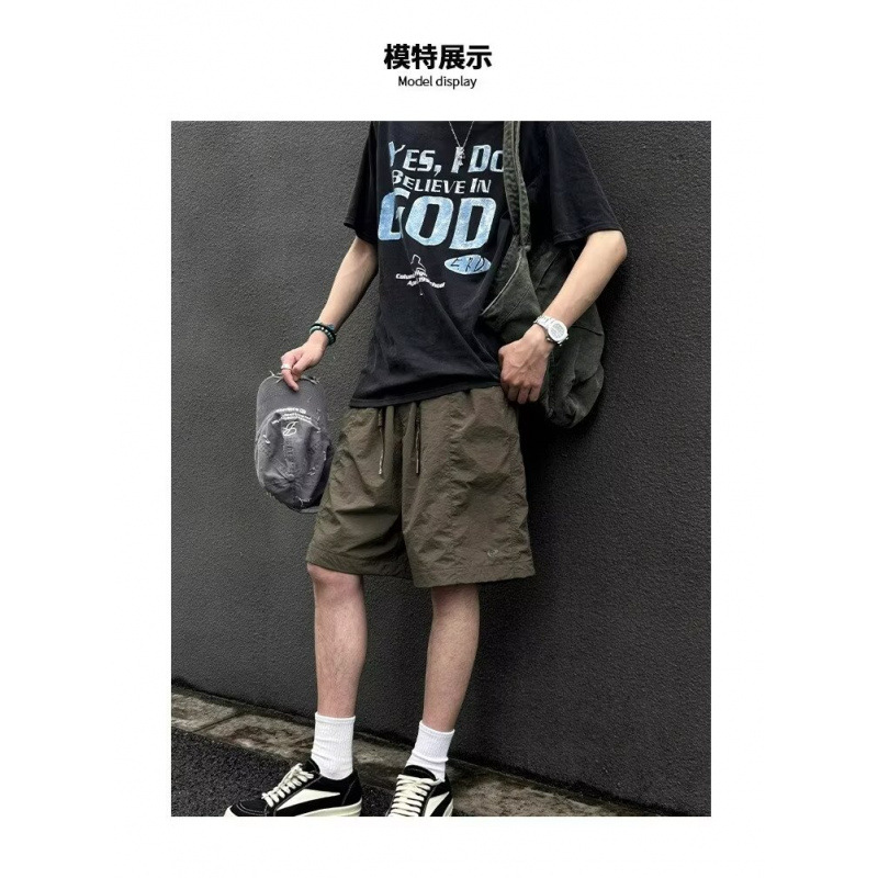 American Trendy Brand Thin Quick-Drying Cargo Shorts Men's Summer Casual Sports Pants Loose Straight Mid-Pants Trendy