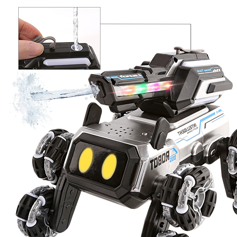 Vehículo de acrobacias de control remoto de cuatro vías eléctrico transfronterizo 2.4G control remoto de ocho ruedas perro robot bomba de agua coche de juguete acrobático 1:14