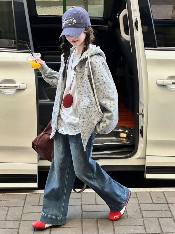 女童休闲碎花卫衣外套2025秋季新款大童韩版时髦洋气运动帽衫上衣|undefined
