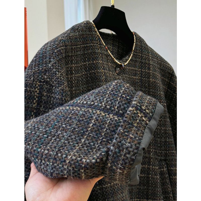 Korean Style Fashionable Tweed Short Faux Wool Coat for Petite Women, Short Jacket, New Autumn/Winter 2025 Collection