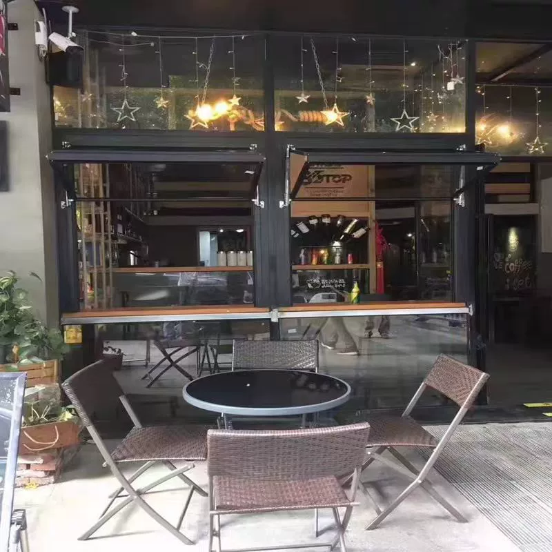 人咖啡店奶茶店提拉上下收藏厨房折叠窗2升降窗全开680铝合金通用