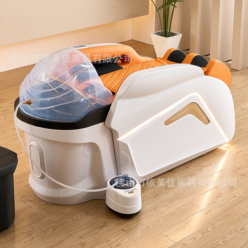 Cama de terapia de cabeza masaje eléctrico inteligente lavabo de cabello salón de belleza fumigación cuerpo entero salón de cabello champú corte de cabello circulación de agua a temperatura constante