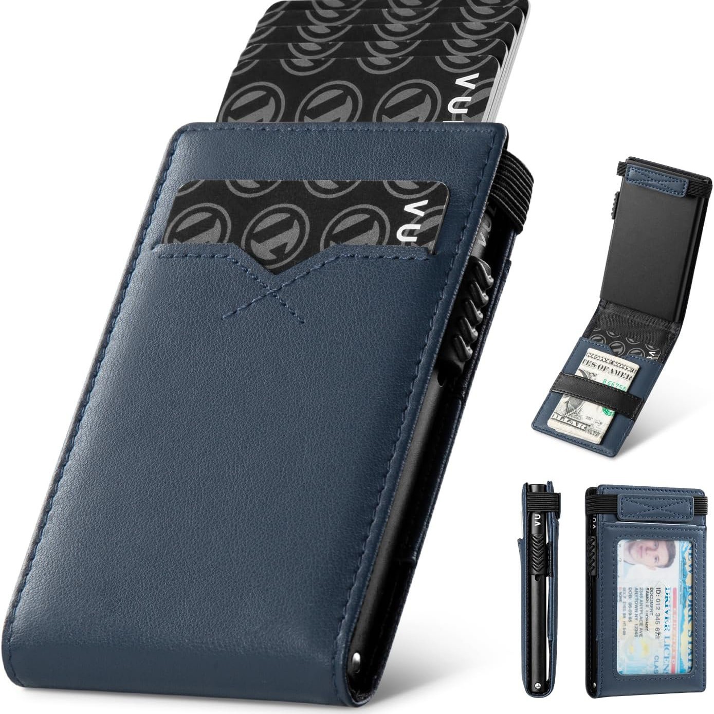 Amazon doble doble flip caja de tarjetas metálicas multifuncional RFID anti-robo cartera de cuero multi-carjeta cartera de negocios