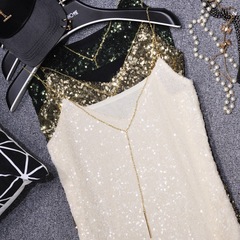 春季2020新款性感v領金屬鏈條黑色亮片吊帶背心外穿打底衫上衣女