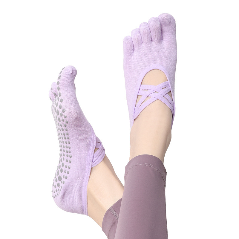 女性用ヨガソックス、滑り止め5本指ソックス、女性用サマーダブルクロスストラップバックレスピラティス包帯分割つま先ソックス、ダンスプロフェッショナル|undefined