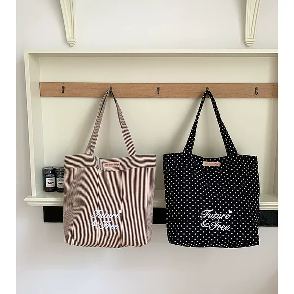 2025 High-End Versatile Style Single Shoulder Large Tote Bag Korean Style Striped Letter Bag