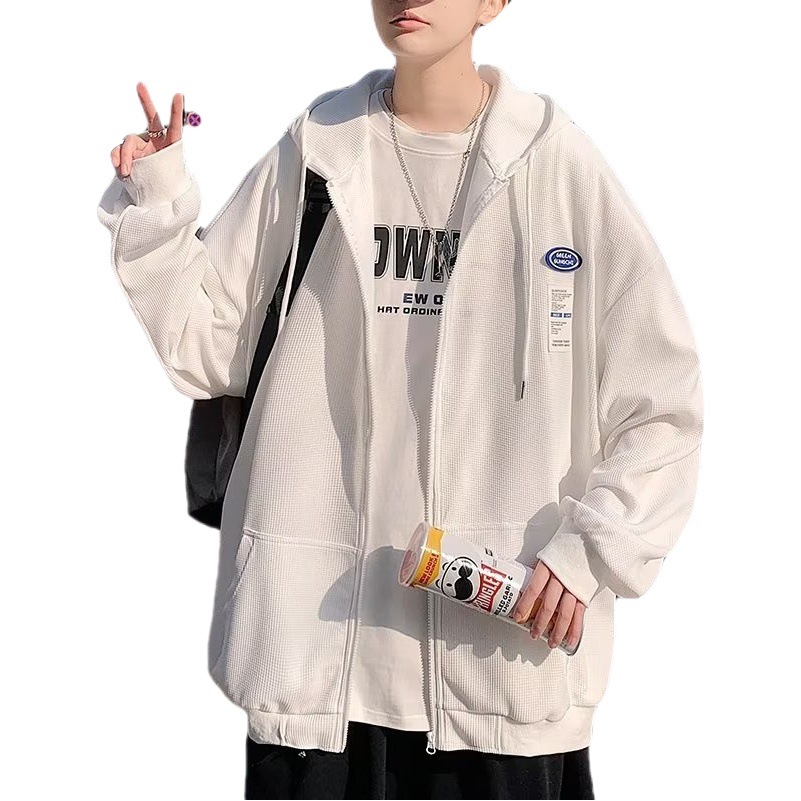 2023 otoño insignia diseño hombres y mujeres misma chaqueta con capucha waffle cardigan marca de moda estudiante otoño abrigo hombres