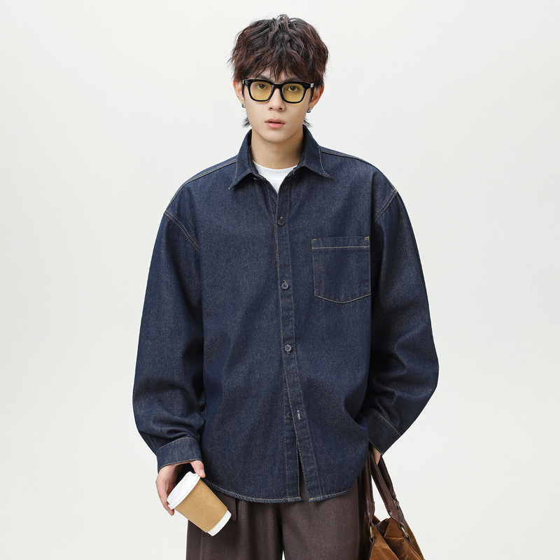 Vintage Raw Denim Long-Sleeve Shirt for Men, Spring 2026 New Japanese Style Loose Trendy Casual Washed Denim Shirt Jacket Vintage Raw Denim Long-Sleeve Shirt for Men, Spring 2026 New Japanese Style Loose Trendy Casual Washed Denim Shirt Jacket