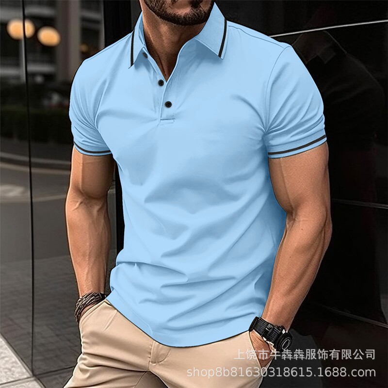 跨境夏季新款外贸 欧美男士polo衫短袖3D印花条纹纽扣短袖T恤男|undefined