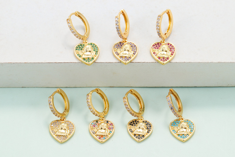 Earrings Classification Fashion Micro-inlaid Zircon Little Angel Pendant Heart Earrings Wholesale Nihaojewelry