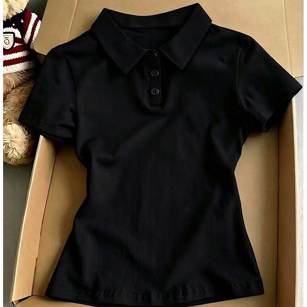 Korean-style solid color polo collar buttoned short-sleeve t-shirt for women, new summer design, slim fit, JK uniform shirt