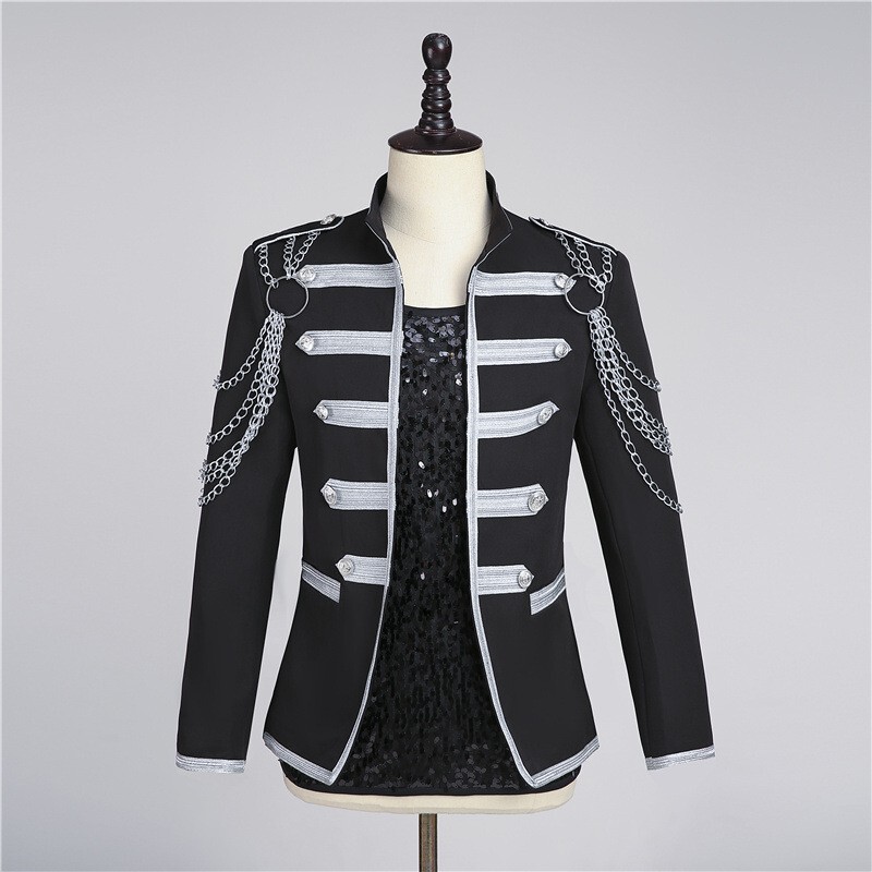 Cross-Border Men's Casual Chain-Embellished Blazer, Male Singer Stage Performance Outfit, Guest Formal Wear, Slim Fit