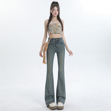 24年新品秋冬女牛仔裤时尚宽松修身弹力喇叭裤显瘦女式牛仔裤