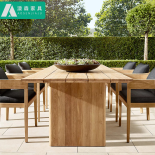 Outdoor Teak Tables and Chairs Courtyard Combination Waterproof Sunscreen Sunscreen Day Villa High-end Hotel Garden Solid Wood Tables and Chairs Furniture
