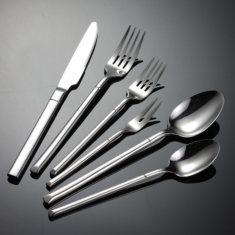 En 304 Stainless Steel Knife and Fork Spoon Western Tableware Multi-specification Knight Mirror Polished Square Handle Company Gift