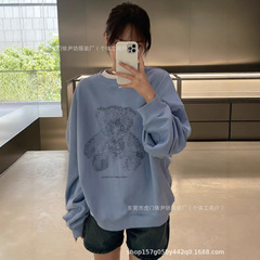 WE11D家2025SS秋秀新品雾霾蓝泰迪熊圆领慵懒风男女同款卫衣