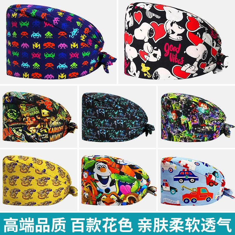 Трансграничное поколение хирургической шапочки из чистого хлопка, Женская медсестра, внешняя торговля, печать, эластичная регулировка с потовым полотенцем, шапочка для стоматологического скраба, Мужская