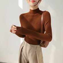 高端扬子纱水波纹无缝羊毛针织衫女秋冬半高领长袖套头打底毛衣