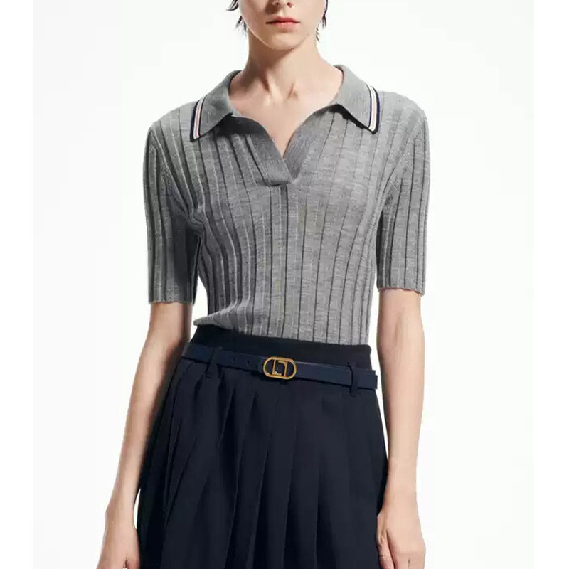 [Lr Order] 2026 Summer New Nautical Academy Style Polo Short-Sleeve Knitted Sweater for Women, High-End Light Luxury Top