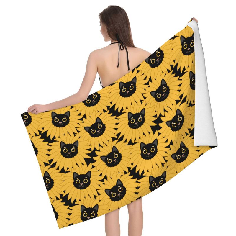 Beach Towel Cat Flower Quick-drying Oversized Lightweight Bath Towel Men's and Women's Travel Swimming Pool Yoga Gym Anti-sand Absorbent