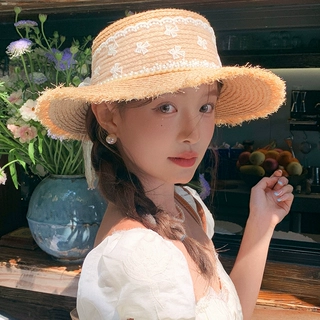 『拉菲草』草帽女夏季款防晒超大帽檐遮阳帽沙滩海边度假太阳帽子