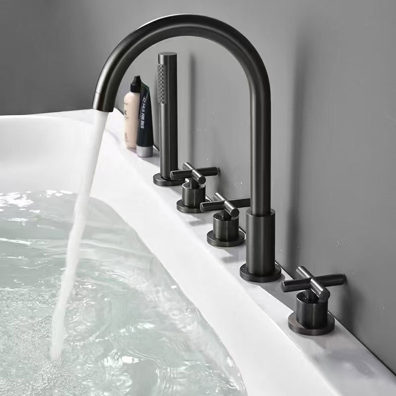 Brass Hot and Cold Faucet Gun Gray Rotatable Split Bathtub Shower Cylinder Side Five-Piece Bathroom Faucet