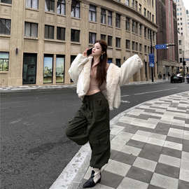设计感毛毛拼接保暖棉服外套女装冬季新款宽松小个子加厚百搭棉衣
