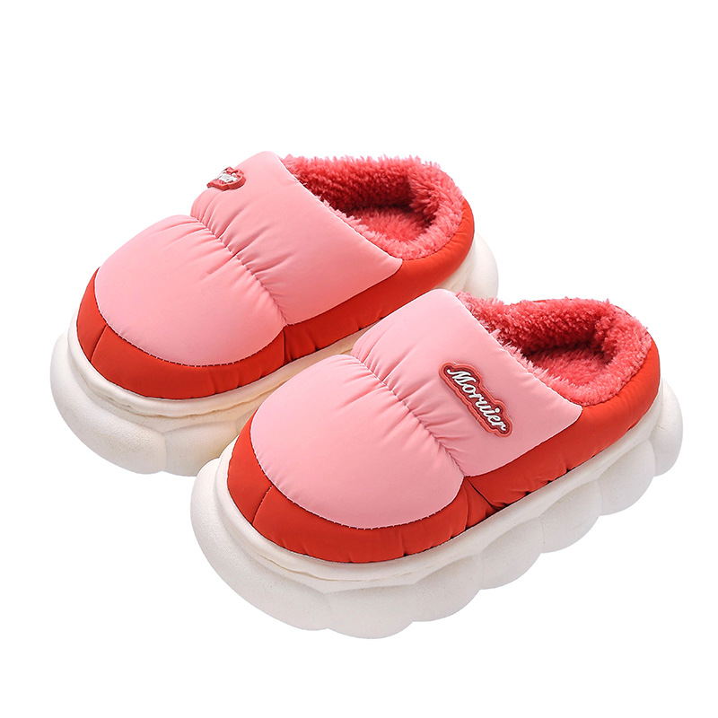 Zapatillas de algodón para niños de invierno para niños y niñas, tela de pluma caliente impermeable para niños pequeños, padres e hijos, bebés en casa