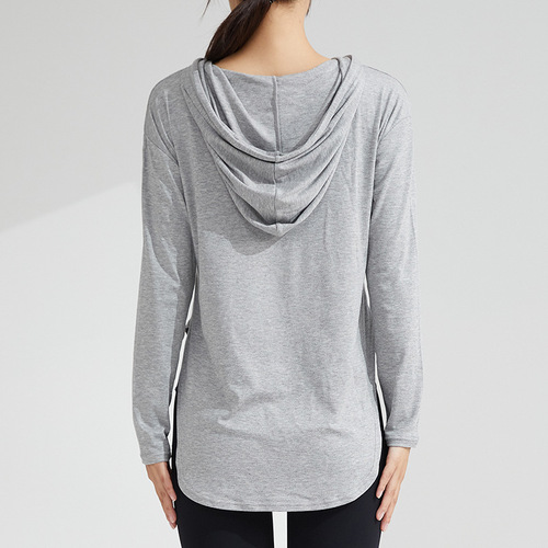 Quick-drying yoga and fitness hoodie t-shirt top, thin yoga top with long sleeves, yoga wear, fitness apparel.