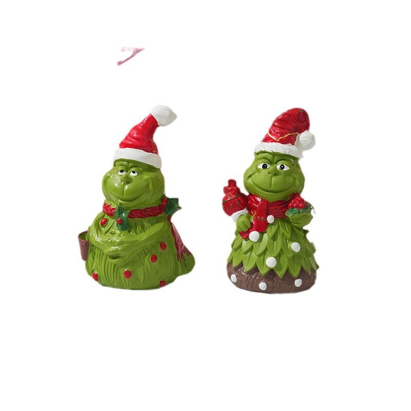 国境を越えたクリスマスグリンチの祝祭、緑の毛皮の雪だるま、クリスマスデコレーション、家庭用樹脂製置物、かわいい工芸品|undefined