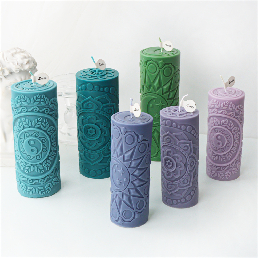 Description Picture 5 of itemTaiji YinYang Relief Pillar Silicone Candle Mold Sun And Moon Relief velas Cylindrical Column  Candle mold for Candle Making Kit