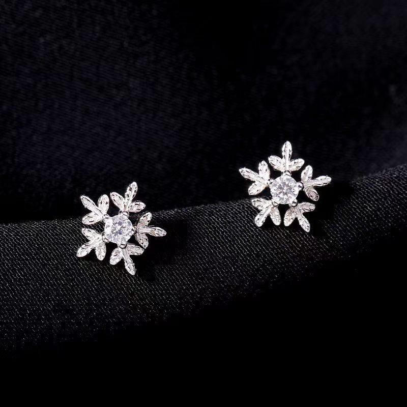 925银针雪花耳钉女简约小众高级感耳环冷淡风养耳洞气质耳饰