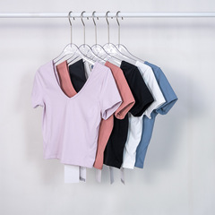 Summer new thin style beautiful back short sports vest exposed waist tight yoga wear T-shirt casual light sports short sleeves