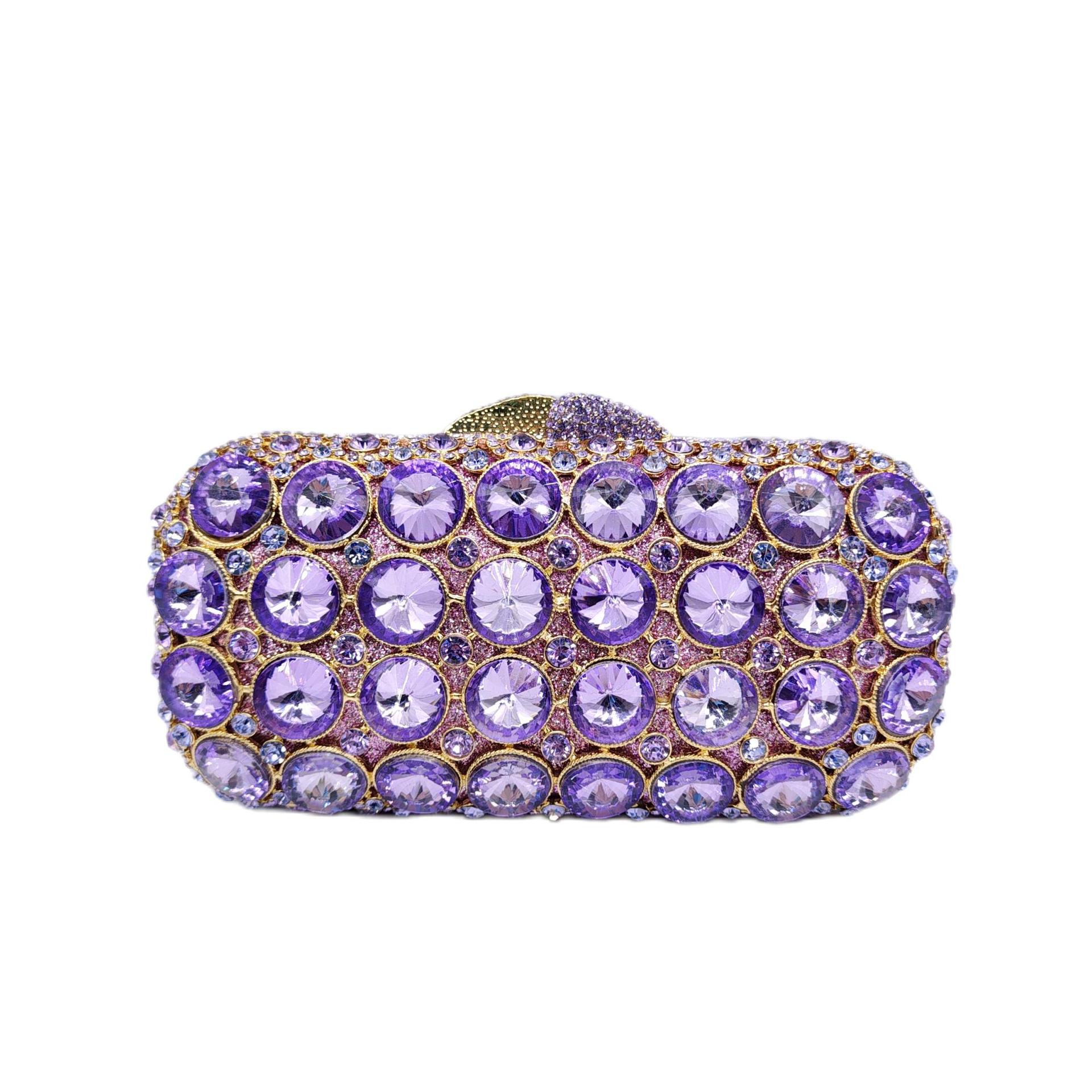 Túi clutch dạ hội nạm kim cương cao cấp cầm tay — Hoa tím, Màu tím đậm, Xanh ngọc lục bảo, Màu bạc chi tiết 1