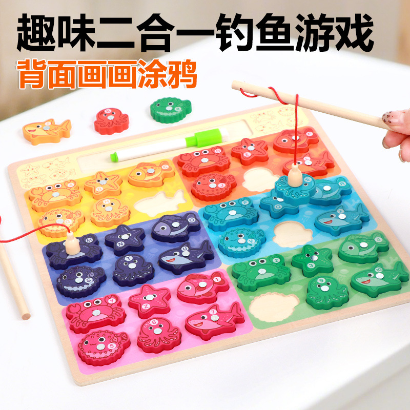Tablero de pintura de pesca de madera educación temprana reconocimiento de color juguetes para niños acertijos de enseñanza clasificación de entrenamiento de movimiento fino pesca