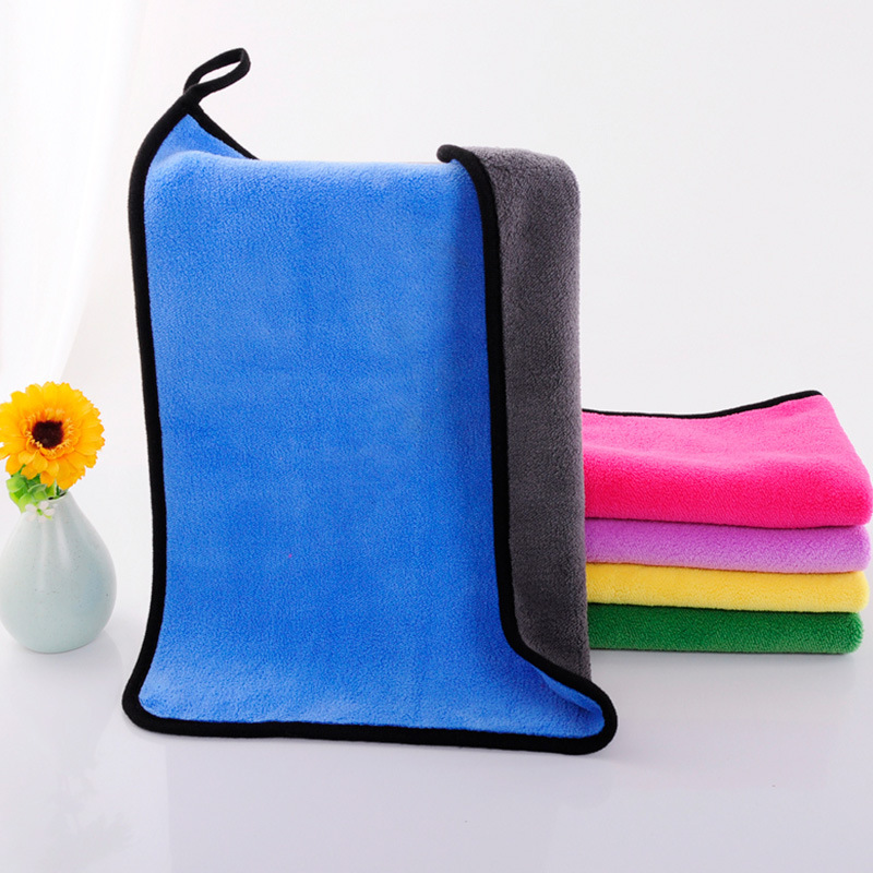 자동차 타월 고밀도 미세 섬유 더블 컬러 타월 흡수성 부드러운 보풀이없는 청소 천 국경 수건 공장 도매
