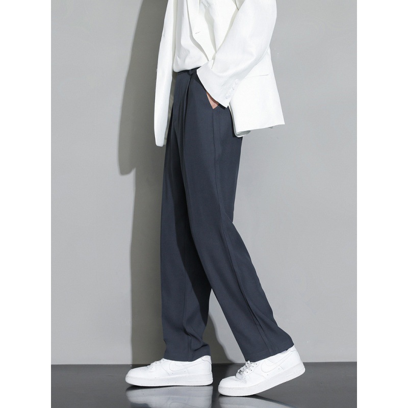 Pantalones de invierno recto y pantalones casuales de lana para hombres. Pantalones de traje negro de piernas anchas. image 3