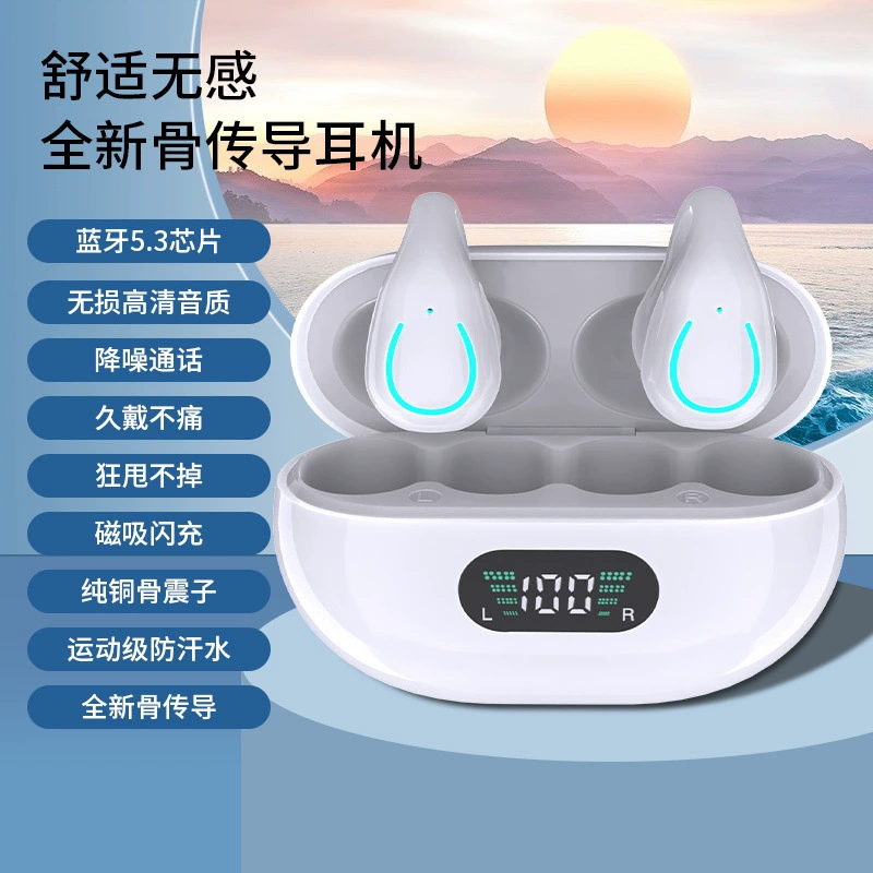 Wireless Earbuds, Bluetooth 5.3 Ear-Clip Design, True Wireless with LED Charging Case, Sweatproof