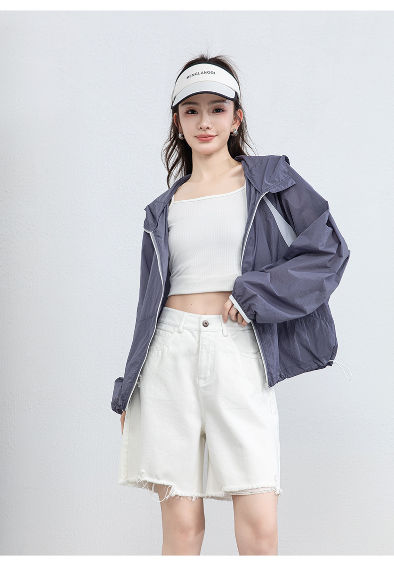 Áo chống nắng nữ dáng rộng thả vai, liền mũ, chất liệu lụa thoáng khí, che nắng mùa hè — màu tím chi tiết 24