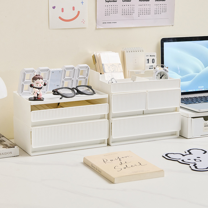 Caja de almacenamiento de papelería El escritorio de la oficina se puede superponer con una caja de almacenamiento de cajón de almacenamiento multicapa para estudiantes de gran capacidad
