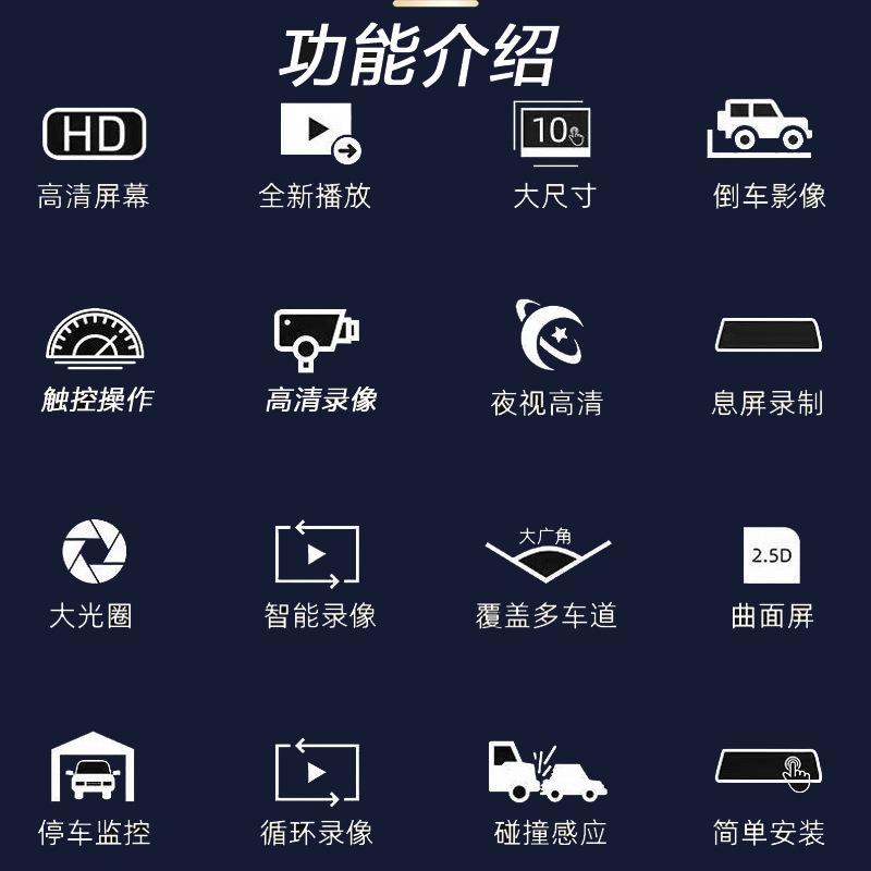 Suitable for 2025 New Rearview Mirror Driving Recorder Car Full-Screen Front and Rear Dual-Camera Ultra-High-Definition Night Vision