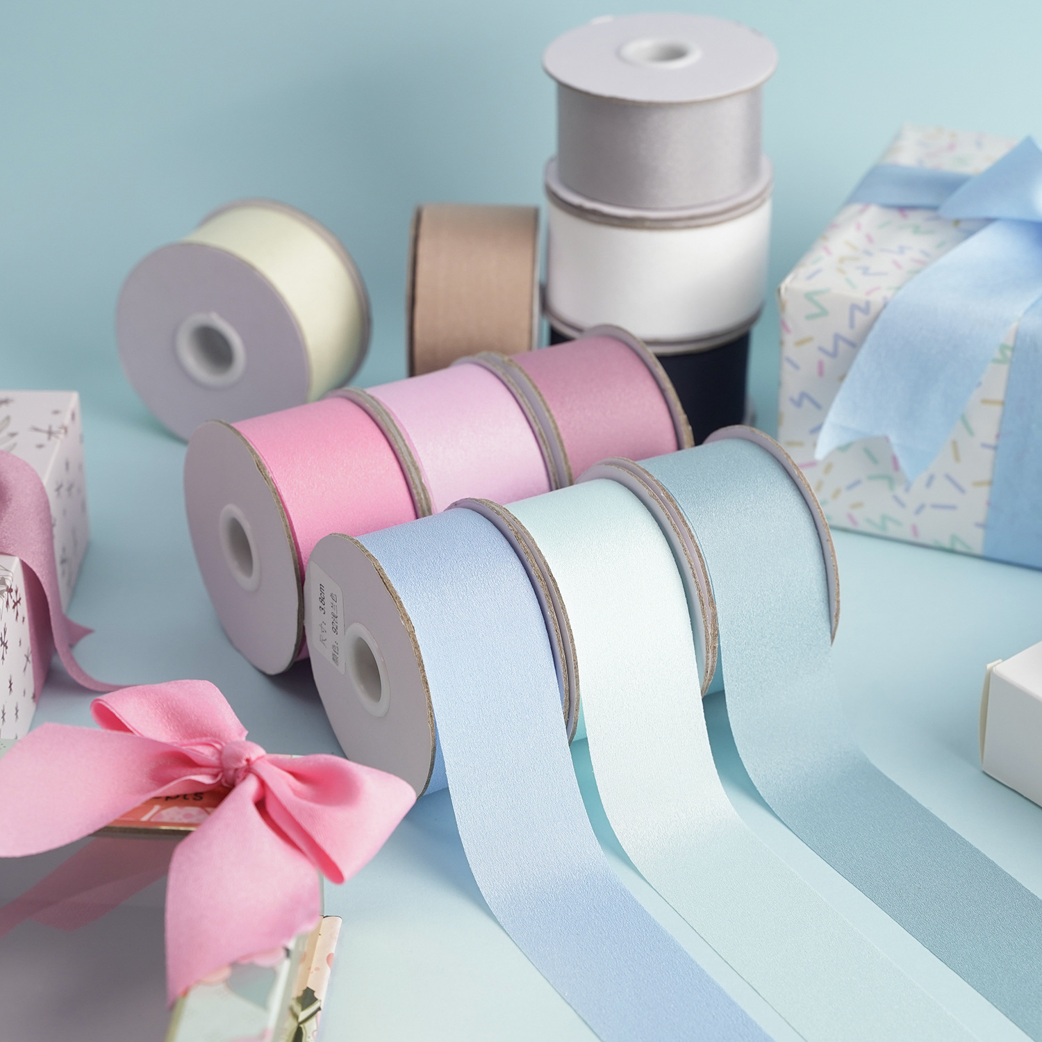Ins-style elastic floral chiffon ribbon for handmade DIY gift wrapping