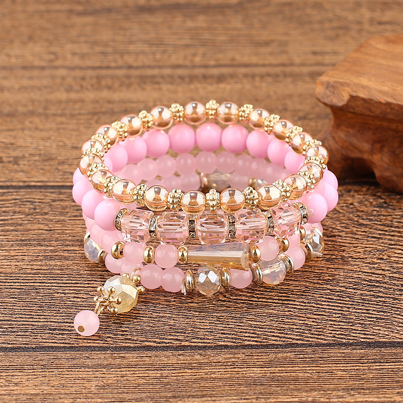 Fashion Round Arylic Alloy Glass Beaded Layered Women's Bracelets 1 Piece display picture 4
