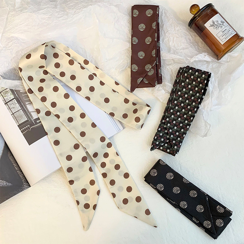 Bufanda de seda de lunares, banda larga, sensación de alta gama, nuevo estilo multiusos, todo-fósforo, bufanda pequeña, pañuelo para el cabello, cinturón de cinta para el cabello
