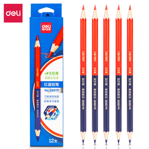 Deli 58899 double-ended red and blue pencil engineering medical painting pencil 12 pieces artwork pencil marking pencil